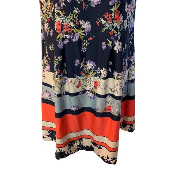 TAYLOR Pleated Pocket Floral Border Navy Coral Office Party Scuba Knit Dress - Picture 8 of 12